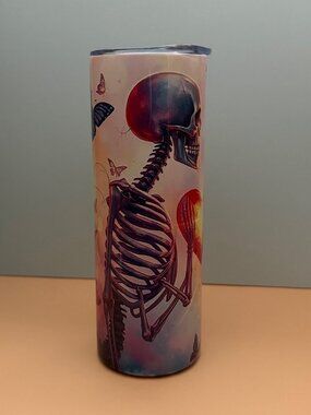 Skeleton Lovers Butterfly Heart 20pz Skinny Tumbler Stainless Steel Travel Mug